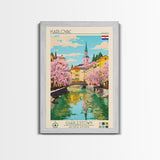 Karlovac Croatia Travel Poster Framed Canvas Print, Midcentury Modern Art, Pop Art Wall Decor, Scenic Living Room Art, Bedroom Decor