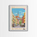 Kielce Poland Travel Poster Framed Canvas Print, Midcentury Modern Art, Pop Art Wall Decor, Scenic Wall Art, Bedroom Decoration