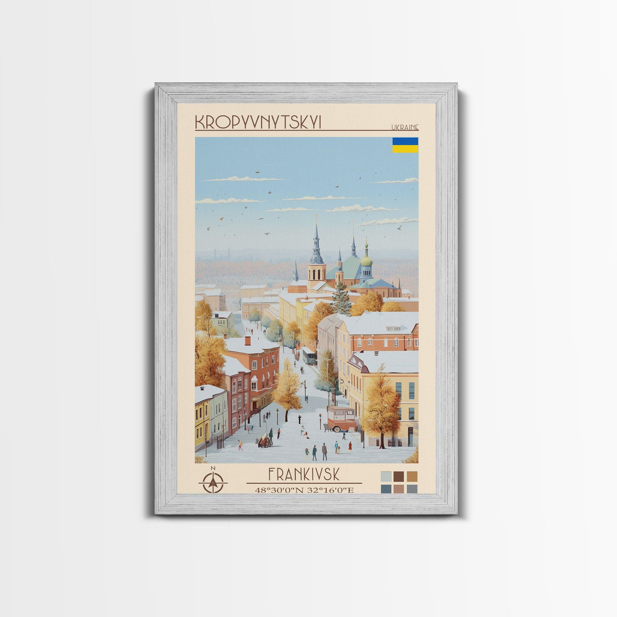 Kropyvnytskyi Ukraine Travel Poster Framed Canvas Print, Midcentury Modern Art, Pop Art Wall Decor, Home Decor, Vacation Gift, Office Art
