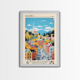 Kuopio Finland Travel Poster Framed Canvas Print, Midcentury Modern Art, Pop Art Wall Decor, Home Decor, Vacation Gift, Bedroom Art