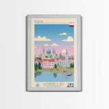 Kursk Russia Travel Poster Framed Canvas Print, Midcentury Modern Art, Pop Art Wall Decor, Scenic Bedroom Art, Office Decoration