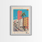 Las Palmas de Gran Canaria Spain Travel Poster Framed Canvas Print, Midcentury Modern Art, Pop Art Wall Decor, Scenic Wall Art, Bedroom Decoration
