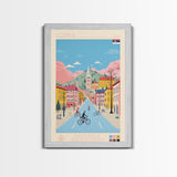 Loznica Serbia Travel Poster Framed Canvas Print, Midcentury Modern Art, Pop Art Wall Decor, Scenic Art, Home and Office Decoration