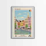 Mechelen Belgium Travel Poster Framed Canvas Print, Midcentury Modern Art, Pop Art Wall Decor, Home Decor, Vacation Gift, Bedroom Art