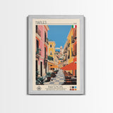 Naples Italy Travel Poster Framed Canvas Print, Midcentury Modern Art, Pop Art Wall Decor, Scenic Wall Art, Living Room Decoration, Office Art
