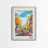 Northampton United Kingdom Travel Poster Framed Canvas Print, Midcentury Modern Art, Pop Art Wall Decor, Scenic Living Room Art, Bedroom Gift