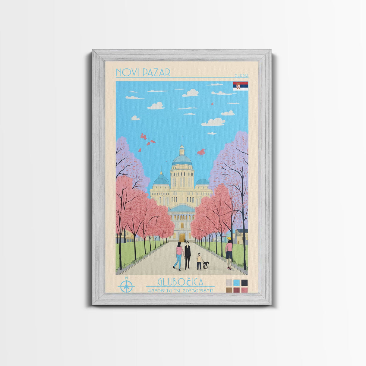 Novi Pazar Serbia Travel Poster Framed Canvas Print, Midcentury Modern Art, Pop Art Wall Decor, Scenic Wall Art, Living Room Decoration, Office Gift
