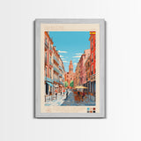 Pamplona Spain Travel Poster Framed Canvas Print, Midcentury Modern Art, Pop Art Wall Decor, Home Decor, Vacation Gift, Office Art