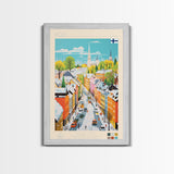Pori Finland Travel Poster Framed Canvas Print, Midcentury Modern Art, Pop Art Wall Decor, Home Decor, Vacation Gift, Bedroom Art
