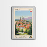 Prešov Slovakia Travel Poster Framed Canvas Print, Midcentury Modern Art, Pop Art Wall Decor, Scenic Living Room Art, Bedroom Gift