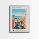 Reggio Calabria Italy Travel Poster Framed Canvas Print, Midcentury Modern Art, Pop Art Wall Decor, Scenic Living Room Art, Bedroom Gift