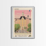 Rennes France Travel Poster Framed Canvas Print, Midcentury Modern Art, Pop Art Wall Decor, Scenic Wall Art, Living Room Decoration, Office Gift