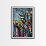 Halloween Grinning Clown with Skulls Framed Canvas Print, Scary Wall Art, Home Decor, Haunted Decor, Gift Idea, Creepy Circus