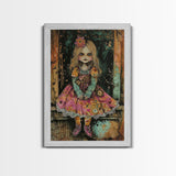 Halloween Witch in Forest Framed Canvas Print, Spooky Decor, Living Room Art, Whimsical Halloween Wall Art, Home Decoration, Retro Style Art