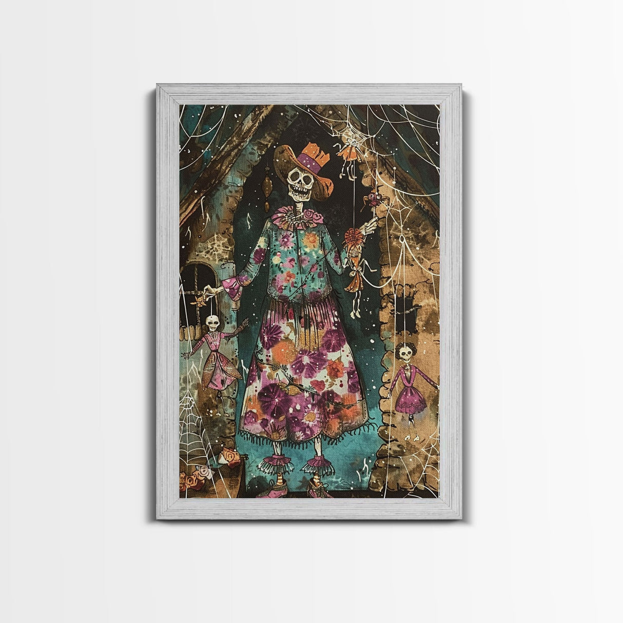 Halloween Pirate Skeleton with Glowing Eyes, Framed Canvas Print, Wall Art, Spooky Decor, Pirate Theme Halloween Decoration, Living Room Art