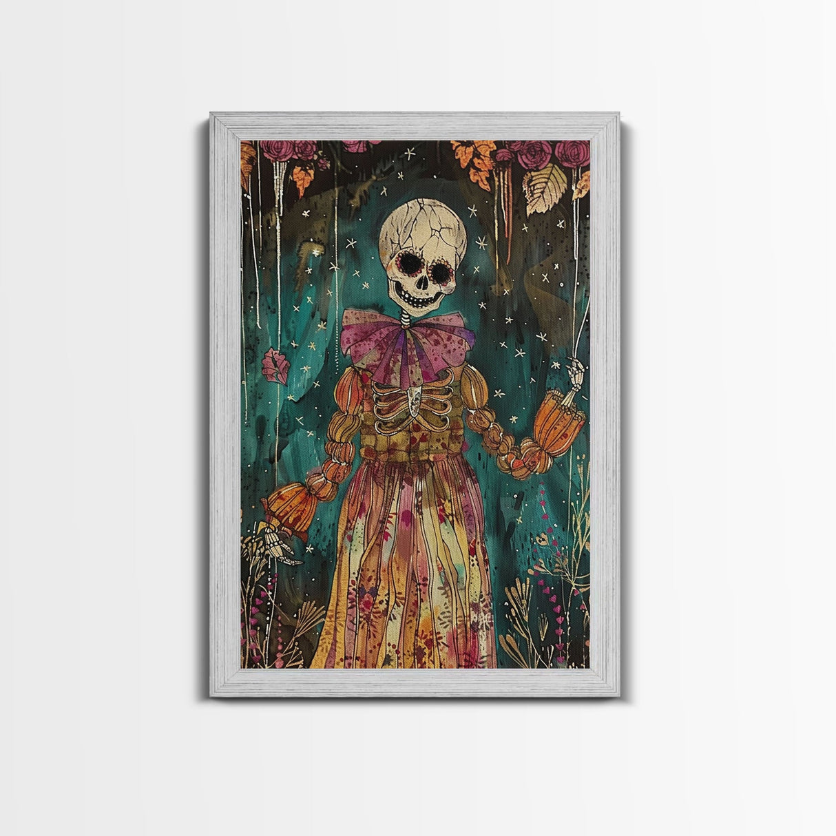 Halloween Ghost in Haunted Forest, Framed Canvas Print, Wall Art, Spooky Decor, Halloween Decoration, Living Room Art, Unique Gift