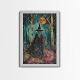 Halloween Wizard in Forest, Framed Canvas Print, Wall Art, Home Decor, Spooky Artwork, Magic Decor, Halloween Decor Painting, Holiday Decor