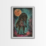 Halloween Spooky Full Moon Werewolf Framed Canvas Print, Wall Art, Living Room Decor, Halloween Decoration, Scary Wall Hanging, Haunted Art