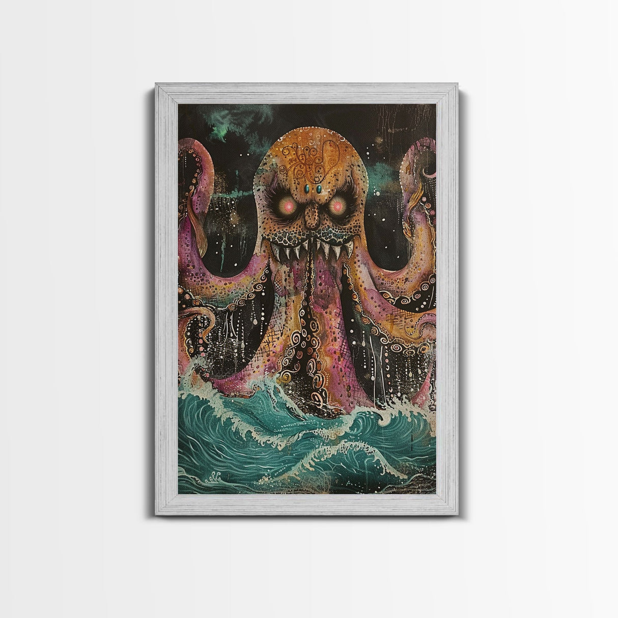 Halloween Nightmarish Werewolf in the Forest Framed Canvas Print, Wall Art, Living Room Decor, Halloween Decoration, Scary Art, Haunted Art