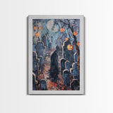 Jack-o'-Lantern Graveyard Canvas Print - Halloween Art, Spooky Home Decor, Cemtary Wall Art Pumpkin Art Halloween Decor, Framed Canvas Print