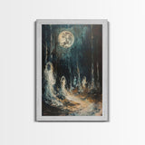 Ghostly Figures in Forest, Halloween Art Print, Spooky Home Decor, Framed Canvas Print, Creepy Art, Halloween Wall Decor, Seasonal Wall Art