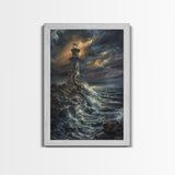 Eerie Castle on Cliff, Halloween Art Print, Spooky Home Decor, Framed Canvas Print, Creepy Art, Halloween Wall Decor, Seasonal Wall Art