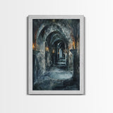 Dark Gothic Hallway Halloween Art, Spooky Hallway, Haunted Passage, Creepy Architecture, Gothic Decor, Framed Canvas Print