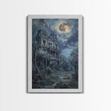Haunted Victorian Mansion Halloween Art, Spooky House, Haunted Home, Creepy Building, Gothic Decor, Framed Canvas Print