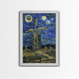 Haunted Railway Station with Pumpkins Framed Canvas Print, Wall Art, Spooky Home Decor, Halloween Train Station Art, Eerie Painting