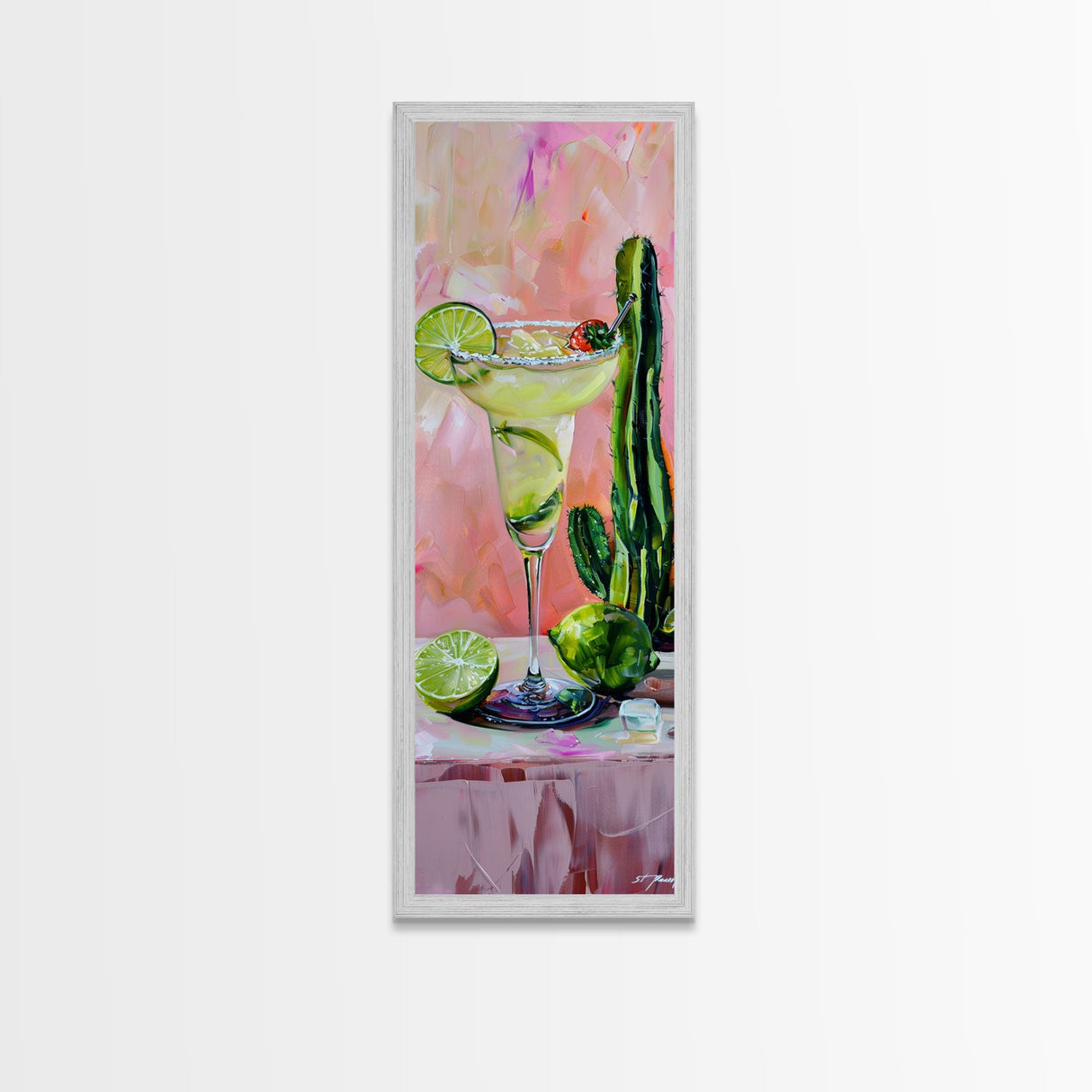 Martini Cocktail Framed Canvas Art, Canvas Bar Art, Tall and Narrow Kitchen Wall Art, Southwestern Wall Art, Margarita Painting for Kitchen