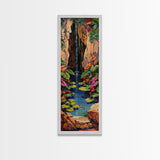 Whimsical Waterfall Canvas Painting Framed and Printed, Contemporary Art Print of Tropical Landscape, Botanical Wall Art Print, Nature Art