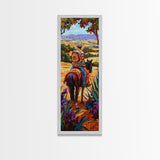 Long Narrow Wall Art Painting of Jalisco Cowboy, Southwest Wall Art Painting, Colorful Desert Canvas Painting Framed and Printed, Office Art