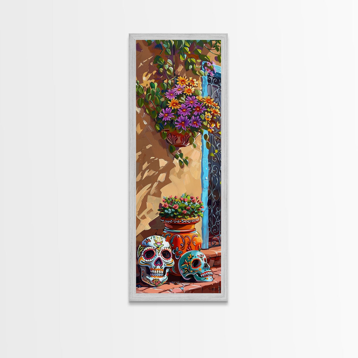 Spanish Style Oversized Framed Wall Art Print, Tall and Skinny Framed Canvas Mexican Art, Colorful Botanical Wall Art, Modern Office Print