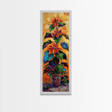 Oversized Spanish Style Poinsettia Canvas Painting Framed and Printed, Botanical Wall Art, Textured Canvas Painting, Vertical Framed Art