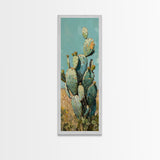 Botanical Desert Art Print of Cactus Framed on Canvas, Framed Western Art, Colorful Landscape Painting, Vertical Art for Living Room