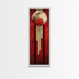Lunar and Sun Geometric Art in Red and Beige Tones - Framed Canvas Print, Midcentury Modern Art, Skinny Art, Tall Art, Living Room Wall Decor