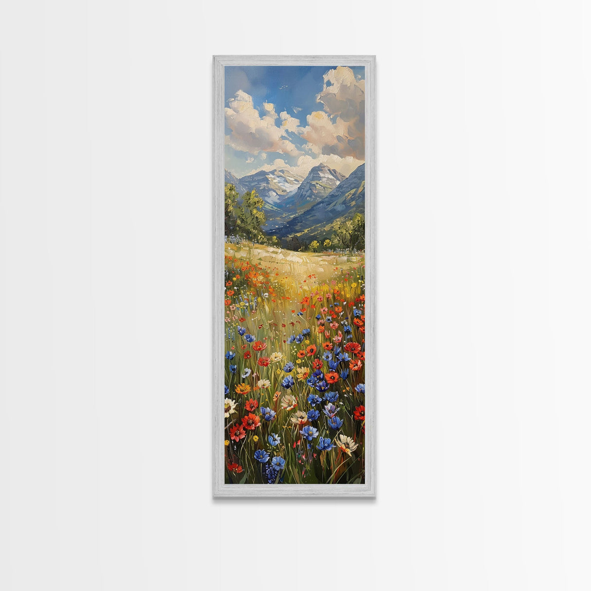 Idyllic Riverside Scene In A Deep Forest Gorge Skinny Art Framed Canvas Print For Living Room Or Guest Room Wall Art