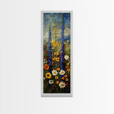 Lush Wildflowers in a Vibrant Meadow, Skinny and Tall Art, Colorful Floral Landscape, Framed Canvas Print, Nature Lovers
