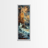 Majestic Cliffside and Crashing Waves in a Coastal Landscape on a Framed Canvas Print Tall Art Piece