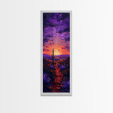 Colorful Sunset Over a Desert Landscape with a Saguaro Cactus and Dramatic Sky on a Framed Canvas Print Skinny Art Piece
