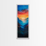 Sunset Over The Mountain Valley Framed Canvas Print - Colorful Wall Art - Midcentury Modern Style Art - Modern Decor - Abstract Landscape Painting - Tall Art