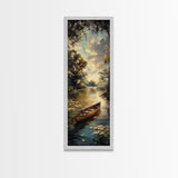 Antique Canoe Framed Canvas Print, lake House Decor, Lake Life Wall Art, Tall Wall Art For Small Spaces