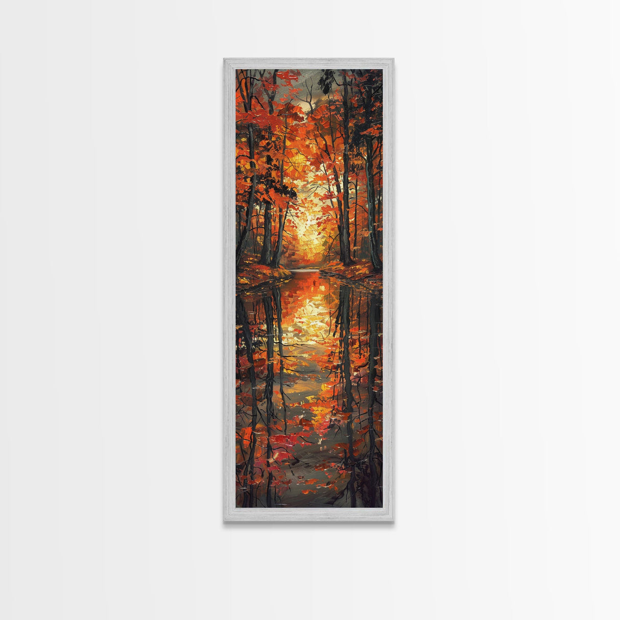 Fall Forest Reflected in The Lake, Framed Canvas Print, Whimsical Home Decor, Unique Wall Art Gift Idea For Housewarming