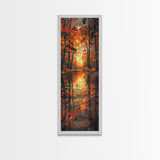 Fall Forest Reflected in The Lake, Framed Canvas Print, Whimsical Home Decor, Unique Wall Art Gift Idea For Housewarming