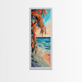 Expressive Coastal Shoreline Landscape in Blue and Orange, Abstract Painting on Framed Canvas Print, Perfect for Beach-Themed Wall Art