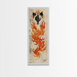 Fiery Kitsune Spirit Skinny Art Tall Art Japanese Ukiyo-e Inspired Mythical Creature Framed Canvas Print