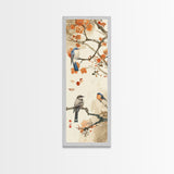 Japanese Art Inspired by Tranquil Birds and Blossoms, Framed Canvas Print for Tall Skinny Art Lovers in Ukiyo-e Style