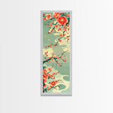 Plum Blossoms, Turquoise Sky, Japanese Art, Skinny Art, Tall Art, Framed Canvas Print, Ukiyo-e Style