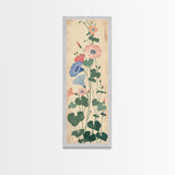 Skinny Art Tall Art Framed Canvas Print Stylized Morning Glory Blossoms In Subtle Pastel Hues Ukiyo-e Japanese Style Art Wood Block Print