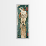 Majestic Hawk Perched On Weathered Stump Textured Background Skinny Art Tall Art Framed Canvas Print Japanese Style Art Ukiyo-e Art Wood Block Print